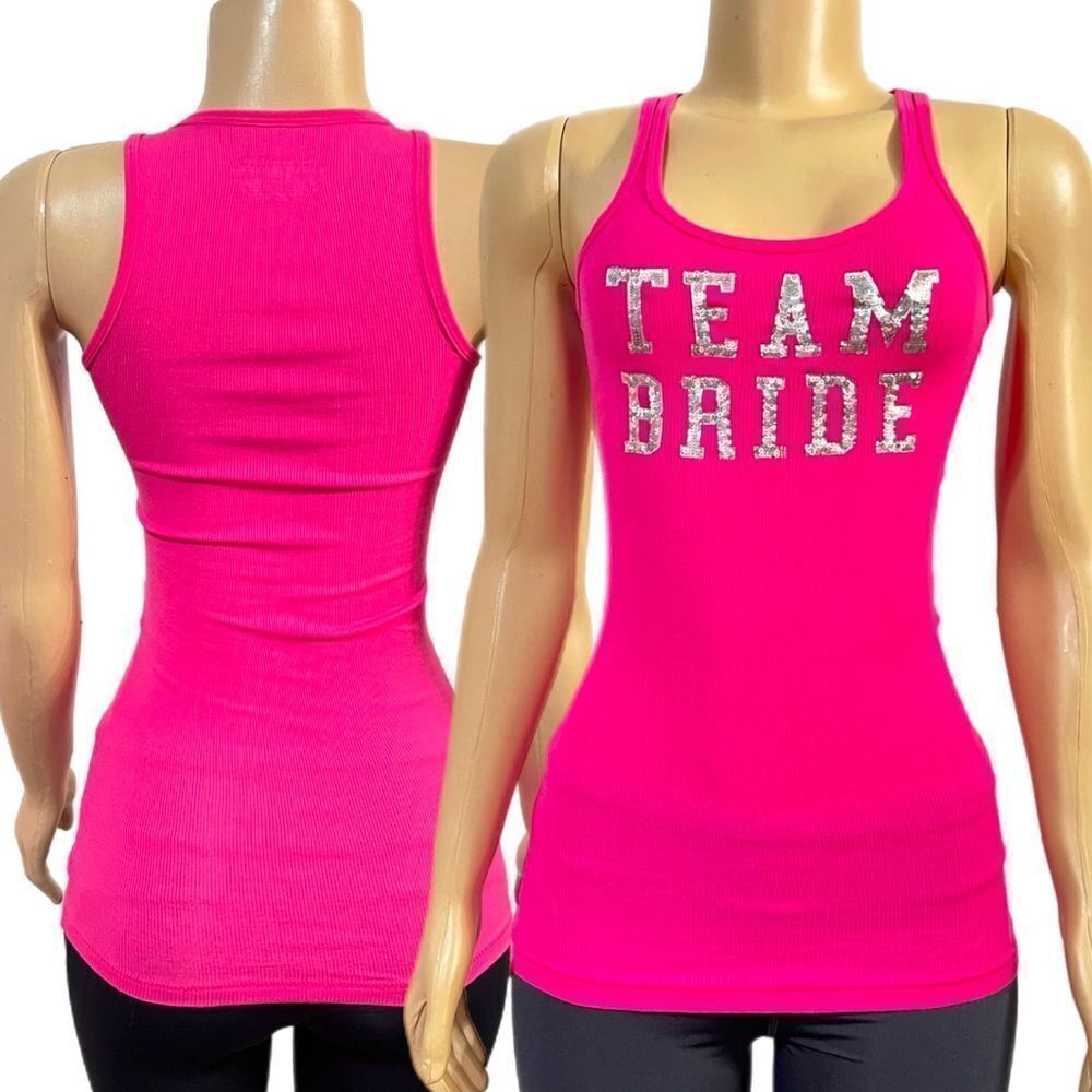Victorias Secret I Do Bride Collection Ribbed Sequin TEAM BRIDE tank top Pink XS